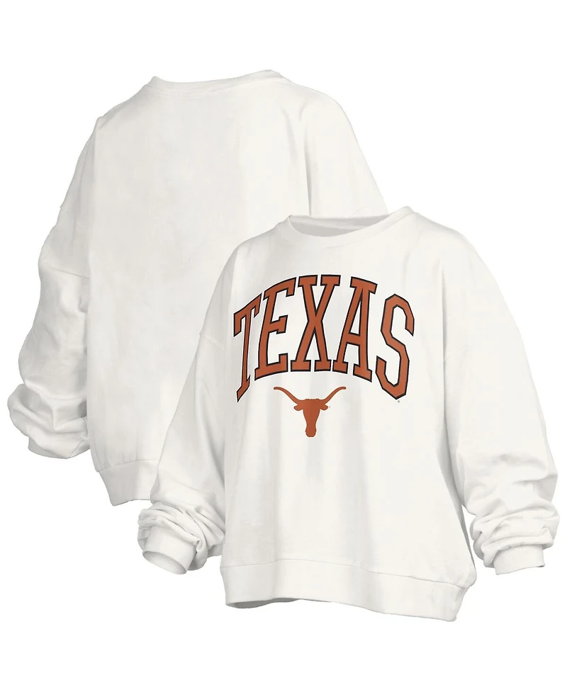 Pressbox Women's White Texas Longhorns Janise Arch Over Logo Waist Length Oversized Pullover Sweatshirt