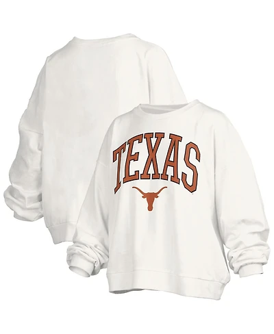 Pressbox Women's White Texas Longhorns Janise Arch Over Logo Waist Length Oversized Pullover Sweatshirt