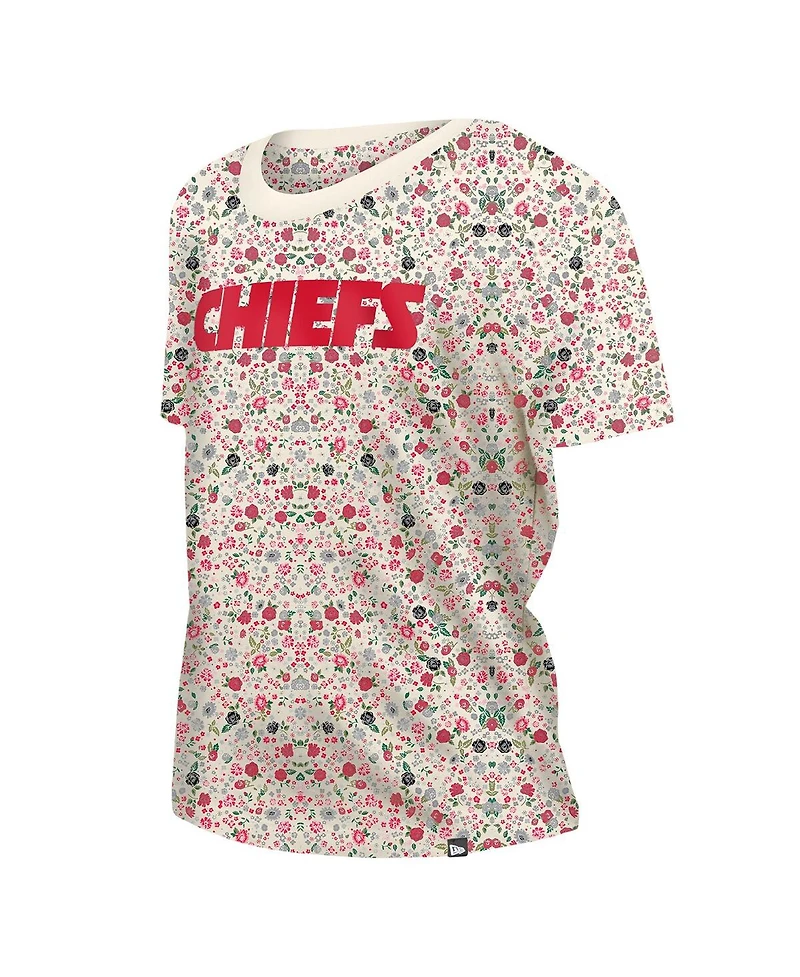 New Era Women's Cream Kansas City Chiefs Glam Game Floral T-Shirt
