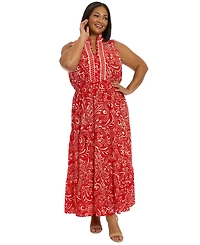 London Times Plus Ruffled-Neck Tiered Maxi Dress