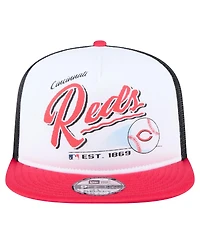 New Era Men's White/Red Cincinnati Reds Retro Script Trucker 9FIFTY Snapback Hat