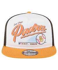 New Era Men's White/Gold San Diego Padres Retro Script Trucker 9FIFTY Snapback Hat