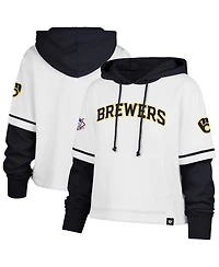 '47 Brand Women's White Milwaukee Brewers Trifecta Shortstop Cropped Pullover Hoodie