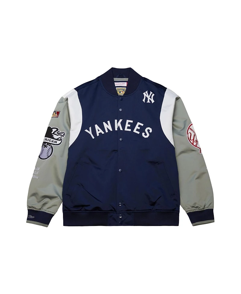 Mitchell & Ness Men's Navy/Gray New York Yankees Cooperstown Collection Team Origins Satin Full-Snap Jacket