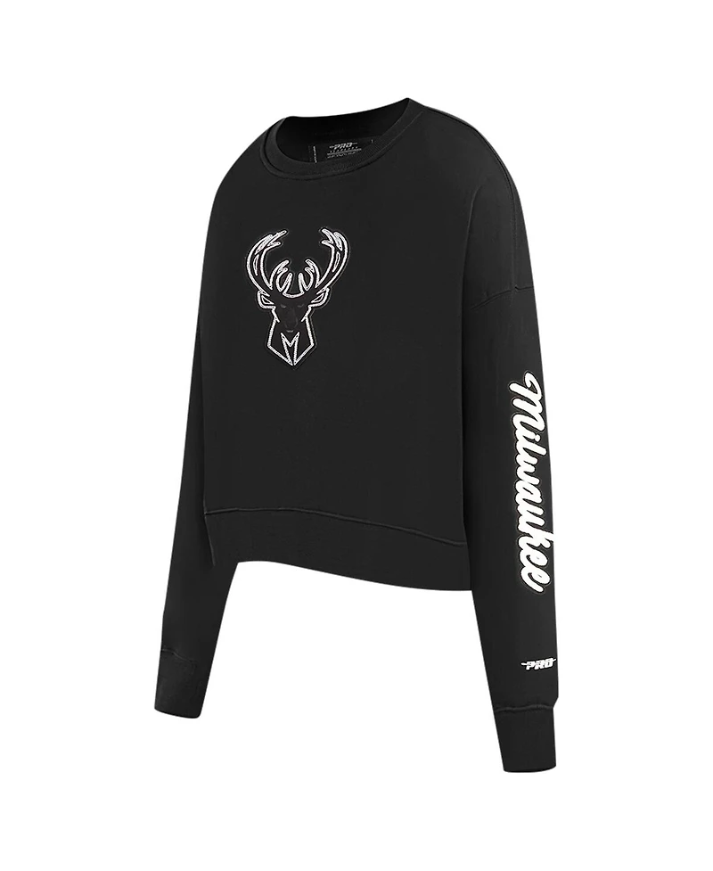 Pro Standard Women's Black Milwaukee Bucks Paint The City Cropped Pullover Sweatshirt