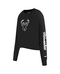 Pro Standard Women's Black Milwaukee Bucks Paint The City Cropped Pullover Sweatshirt