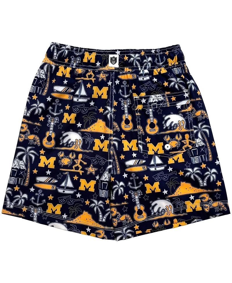 Wes & Willy Big Boys and Girls Navy Michigan Wolverines Luau Swim Trunks