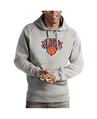 Antigua Men's Heather Gray New York Knicks Team Logo Victory Pullover Hoodie