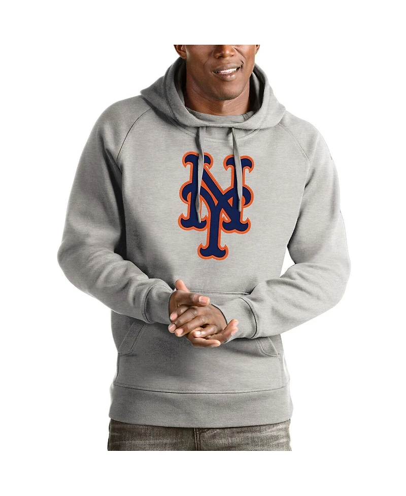 Antigua Men's Heathered Gray New York Mets Victory Pullover Hoodie