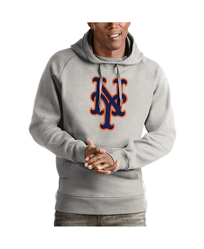 Antigua Men's Heathered Gray New York Mets Victory Pullover Hoodie