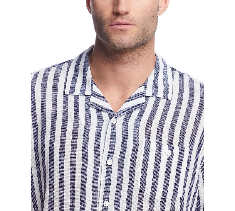 Weatherproof Vintage Men's Airtex Short Sleeve Striped Button-Front Camp Shirt