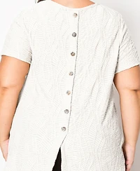 Coin 1804 Plus Spiral Wave Texture Short Sleeve Button Back Top