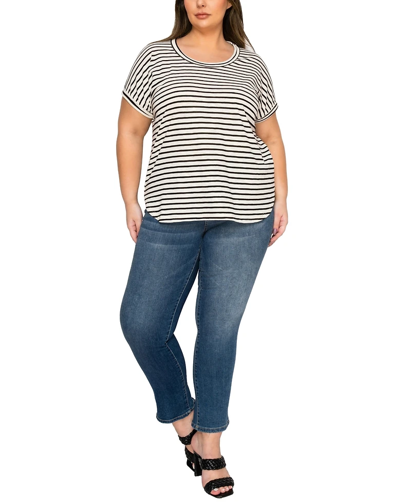 Coin 1804 Plus Cotton Stripe Dolman Short Sleeve Top