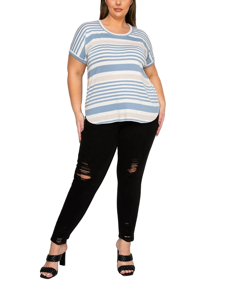 Coin 1804 Plus Engineer Stripe Dolman Short Sleeve Top