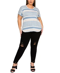 Coin 1804 Plus Engineer Stripe Dolman Short Sleeve Top