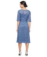 Sl Fashions Women's Glitter-Lace Elbow-Sleeve A-Line Dress