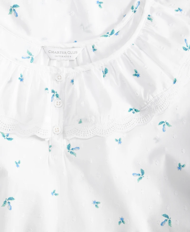 Charter Club Women's Cotton Clip-Dot Ruffled Chemise, Exclusively at Macy's