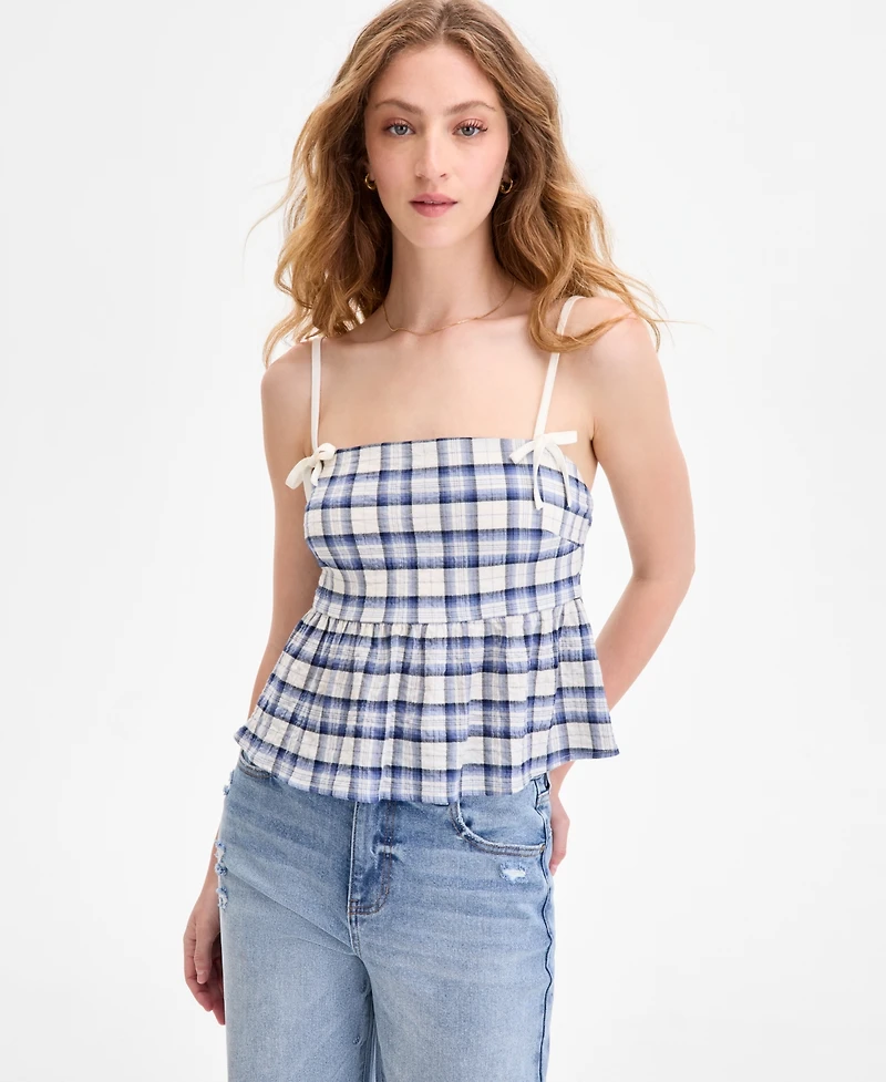 Planet Heart Juniors' Plaid Babydoll Sleeveless Tank