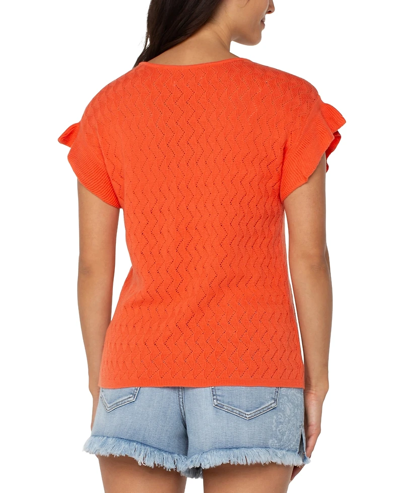 Liverpool Los Angeles Women's Pointelle Ruffle-Trim Sweater