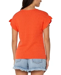 Liverpool Los Angeles Women's Pointelle Ruffle-Trim Sweater
