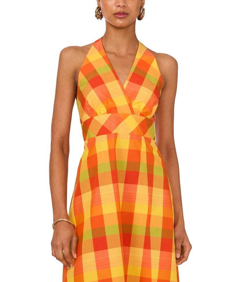 1.state Women's Plaid Halter-Neck Maxi Dress