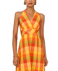 1.state Women's Plaid Halter-Neck Maxi Dress