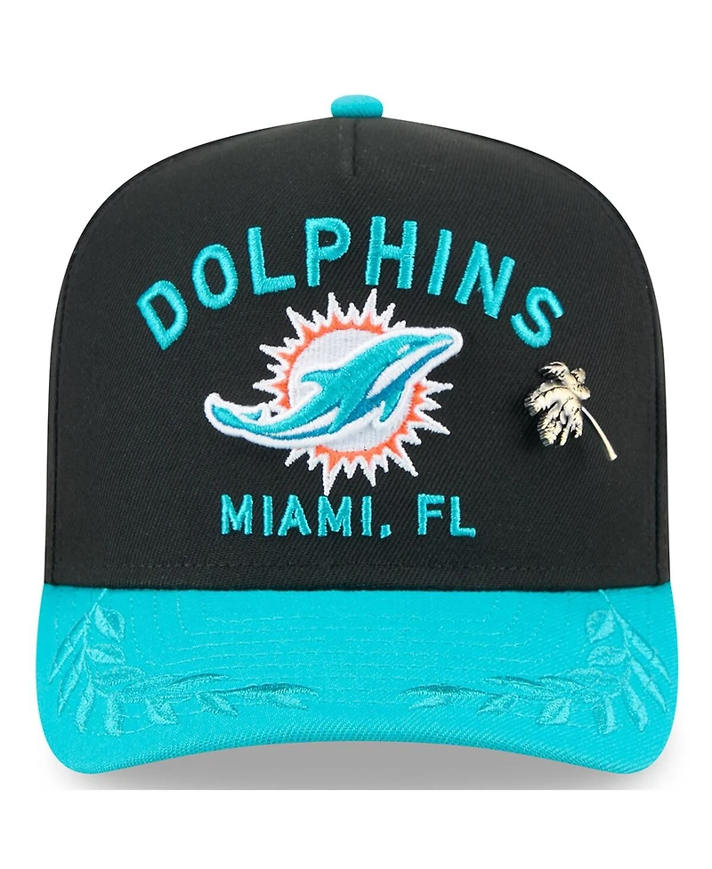 New Era Men's Black/Aqua Miami Dolphins 2025 Nfl Draft On Stage A-Frame 59FIFTY Fitted Hat