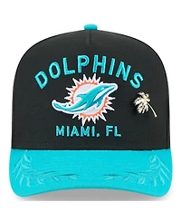 New Era Men's Black/Aqua Miami Dolphins 2025 Nfl Draft On Stage A-Frame 59FIFTY Fitted Hat