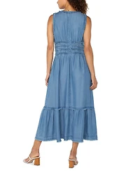 Liverpool Los Angeles Women's Chambray Frayed-Trim Maxi Dress