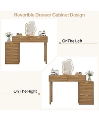 Tribesigns Modern Vanity Desk with Storage,Makeup Vanity Desk with 5 Drawers,(Without Mirror), Walnut Brown