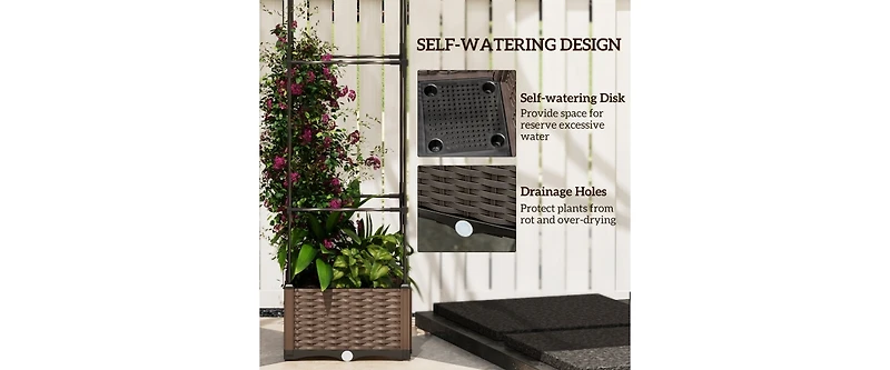 69 .75 in x 15.75 in Outsunny Raised Garden Bed with Trellis, Self-Watering Planter Box