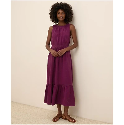 Pact Women's Organic Cotton Coastal Double Gauze Tiered Midi Dress