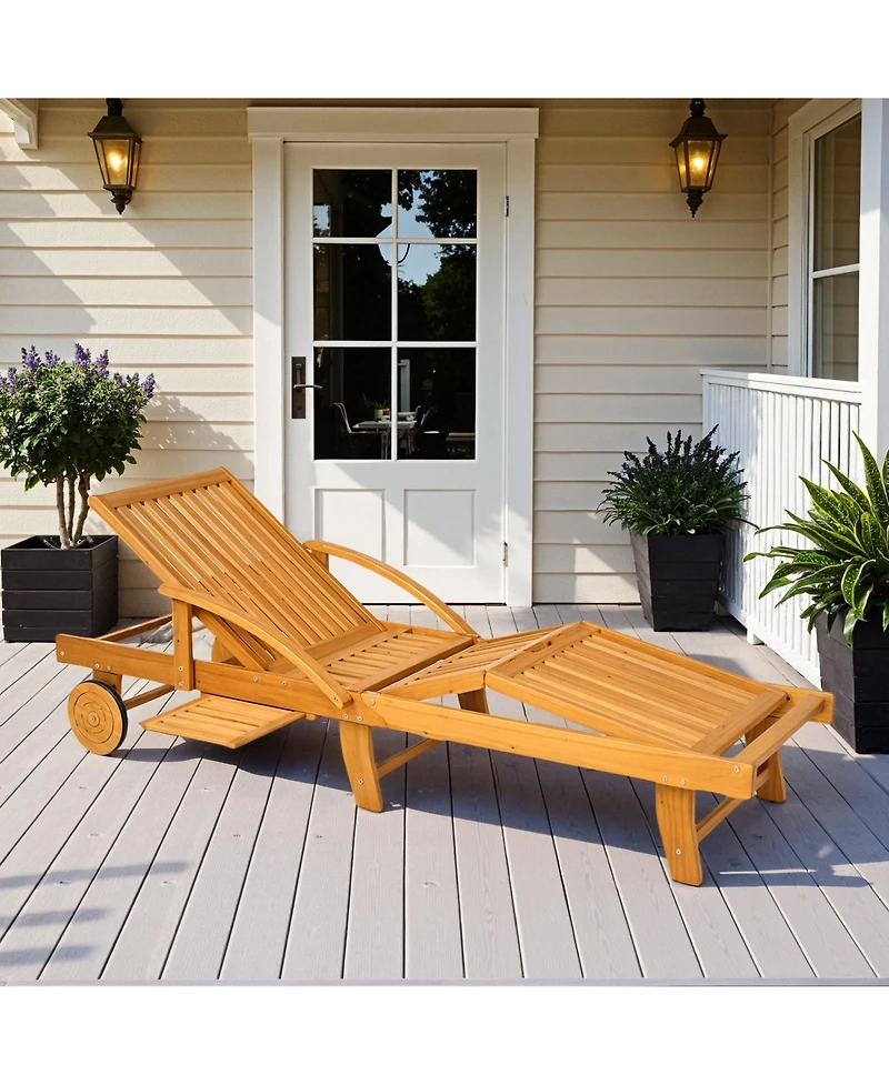 Outsunny Folding Lounge Chair ning Chair with Wheels and Side Table