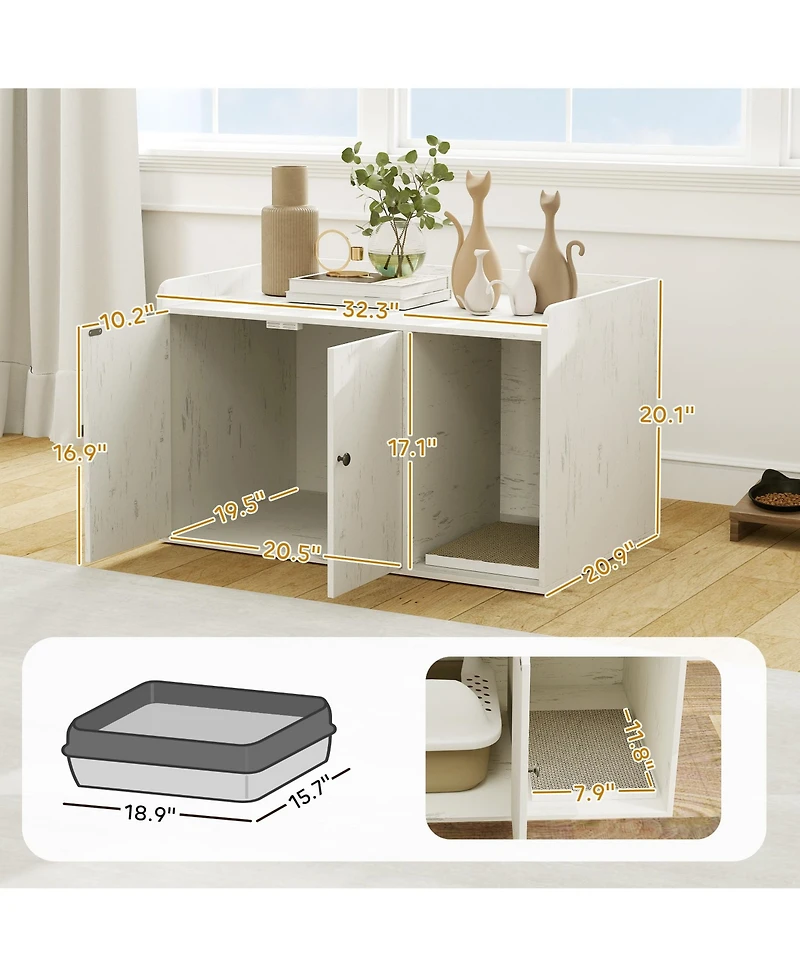 PawHut Cat Litter Box Enclosure, Litter Box Furniture w/ Scratching Mat