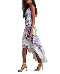 Tadashi Shoji Women's Lua Floral Print Tassel Fringe Slip Dress