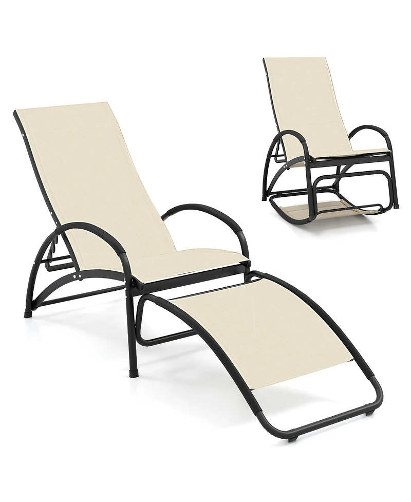 2-in-1 Outdoor Rocking Chair with 4-Position Adjustable Backrest for Patio Porch Poolside