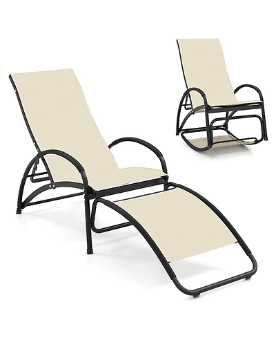 2-in-1 Outdoor Rocking Chair with 4-Position Adjustable Backrest for Patio Porch Poolside