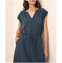 Pact Women's Organic Cotton Coastal Double Gauze Tie Waist Midi Dress