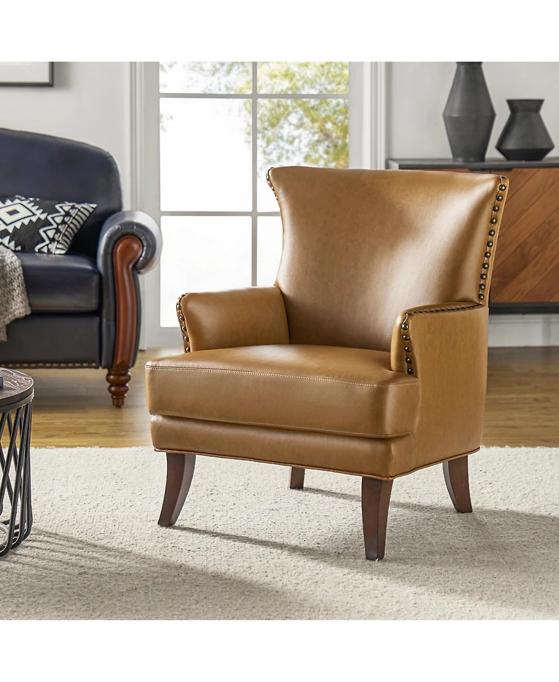 Hardamon Contemporary Leather Arm Chair with Nailhead Trim