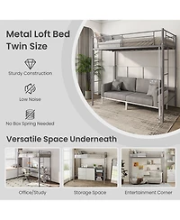 Twin Loft Bed Frame with 2 Ladders Full-length Guardrail