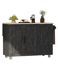 Streamdale Geometric Twill Kitchen Island with Drop Leaf, Rolling Storage Cart with Towel Rack (Black