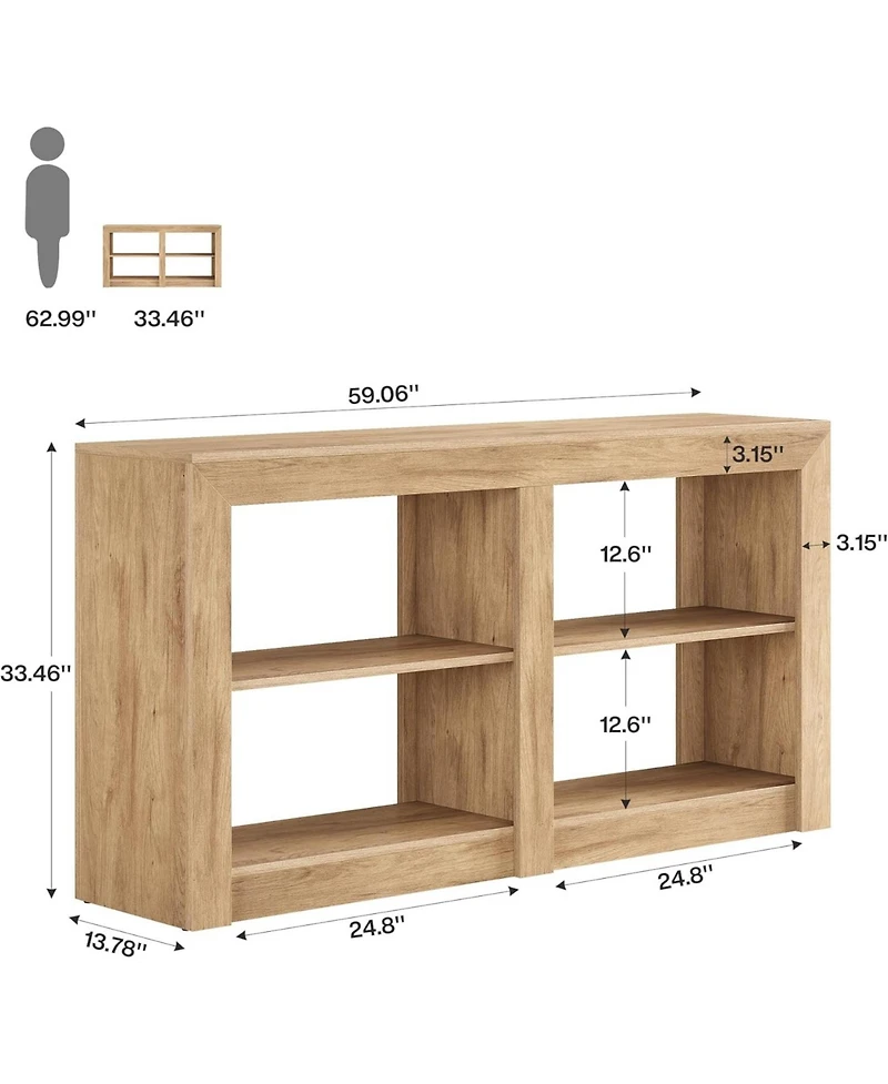 Tribesigns 59-Inch Farmhouse Console Table, 3-Tier Entryway Table with Storage, Wood Console Behind Couch for Living Room, Hallway, Foyer, Oak