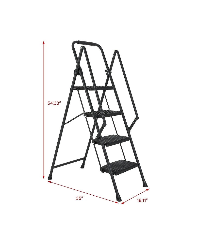 4-Step Steel Folding Step Stool Ladder with Wide Anti Slip Pedal and Safety Handle