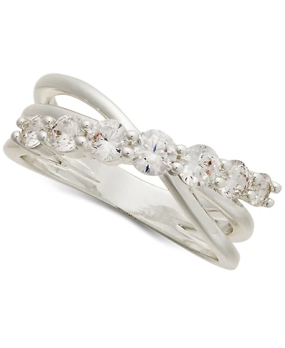 Charter Club Silver-Tone Cubic Zirconia Crossover Ring, Exclusively at Macy's