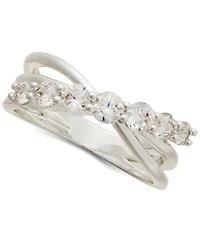 Charter Club Silver-Tone Cubic Zirconia Crossover Ring, Exclusively at Macy's