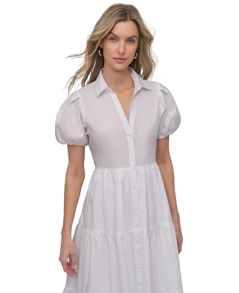 Dkny Women's Puffed-Sleeve Tiered Shirtdress