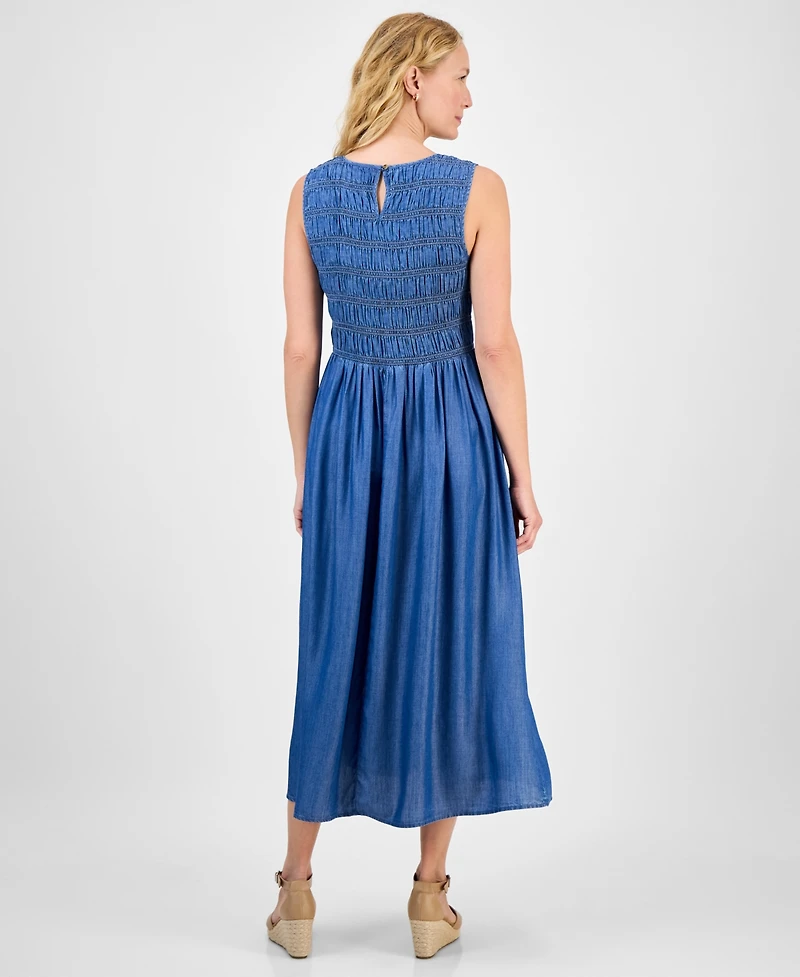 Style & Co Petite Smocked Sleeveless Round-Neck Midi Dress, Exclusively at Macy's