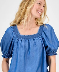Style & Co Women's Chambray Square-Neck Smocked Top, Exclusively at Macy's