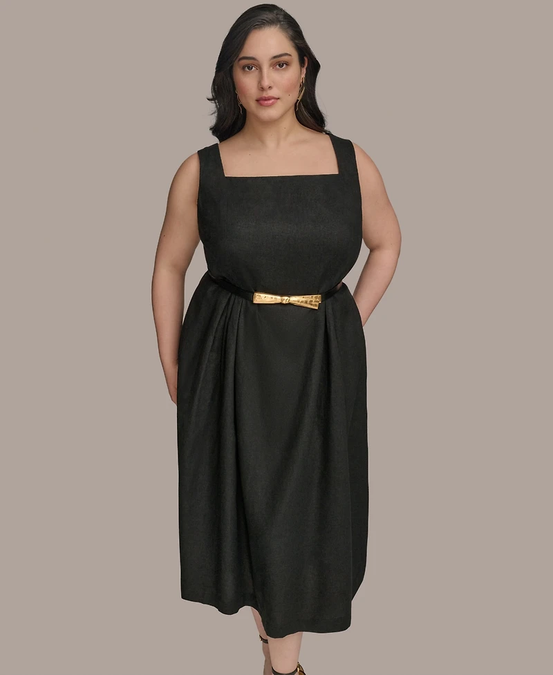 Donna Karan New York Plus Square-Neck Belted Midi Dress