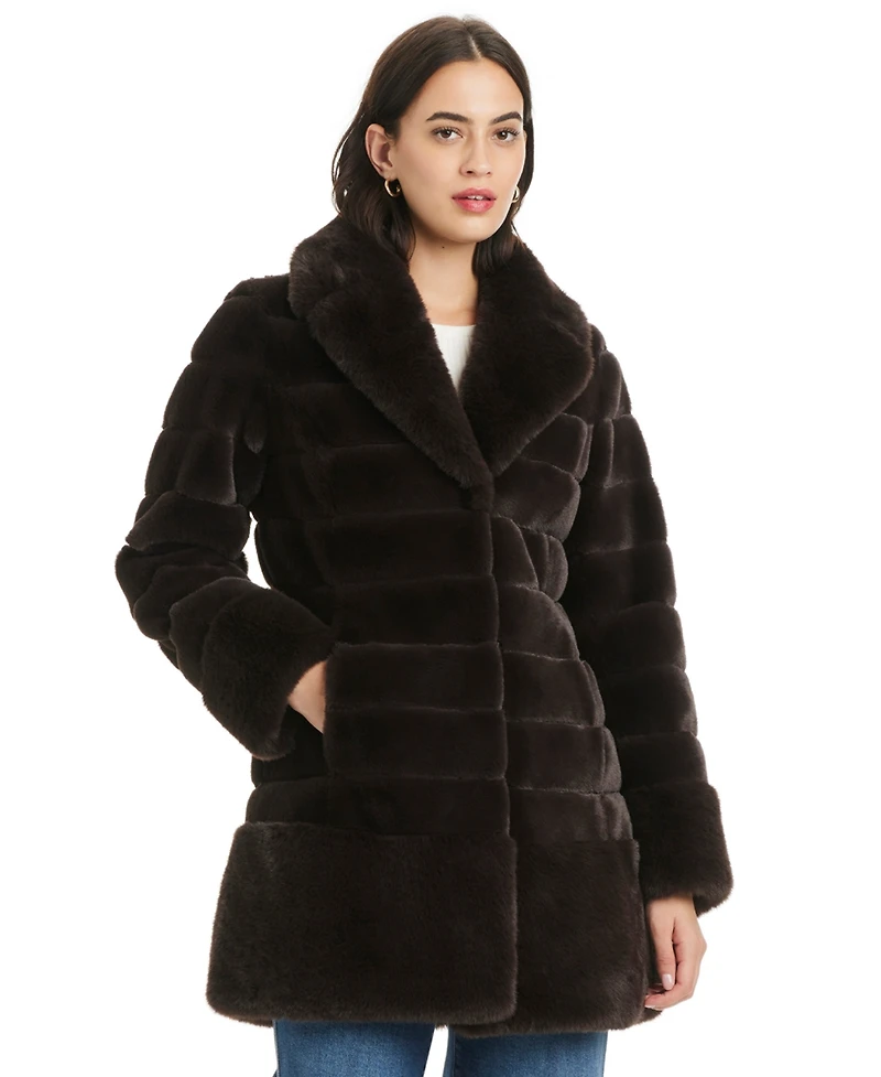 Jones New York Women's Faux-Fur Notched-Collar Coat